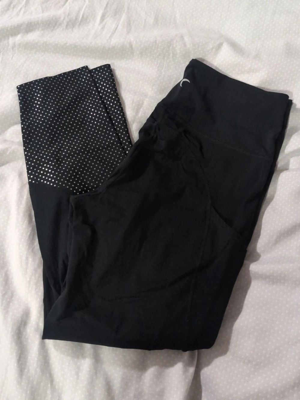 ZYIA Black Leggings with White Microdot Contrast Panel